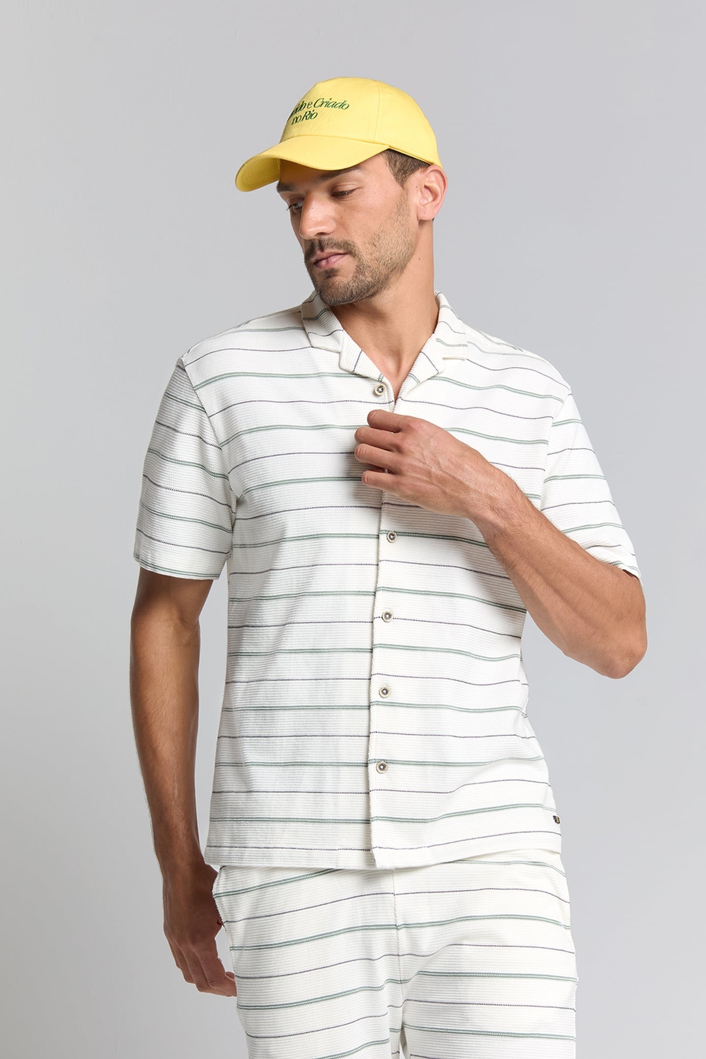 SHIRT SHORT SLEEVE JERSEY REVERS COLLAR STRIPES OFFWHITE 1