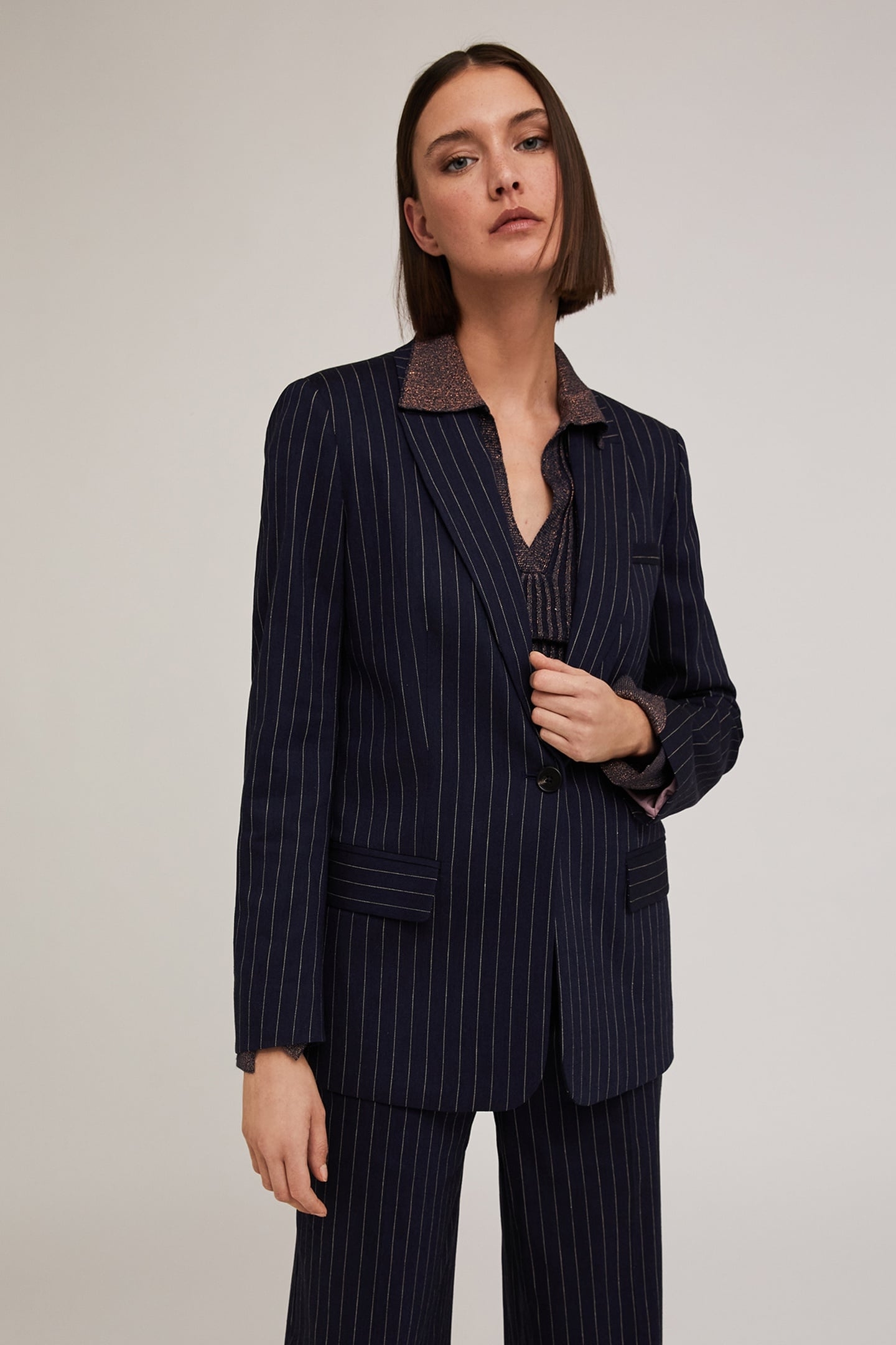 PINSTRIPED SINGLE-BREASTED BLAZER BLUE 1