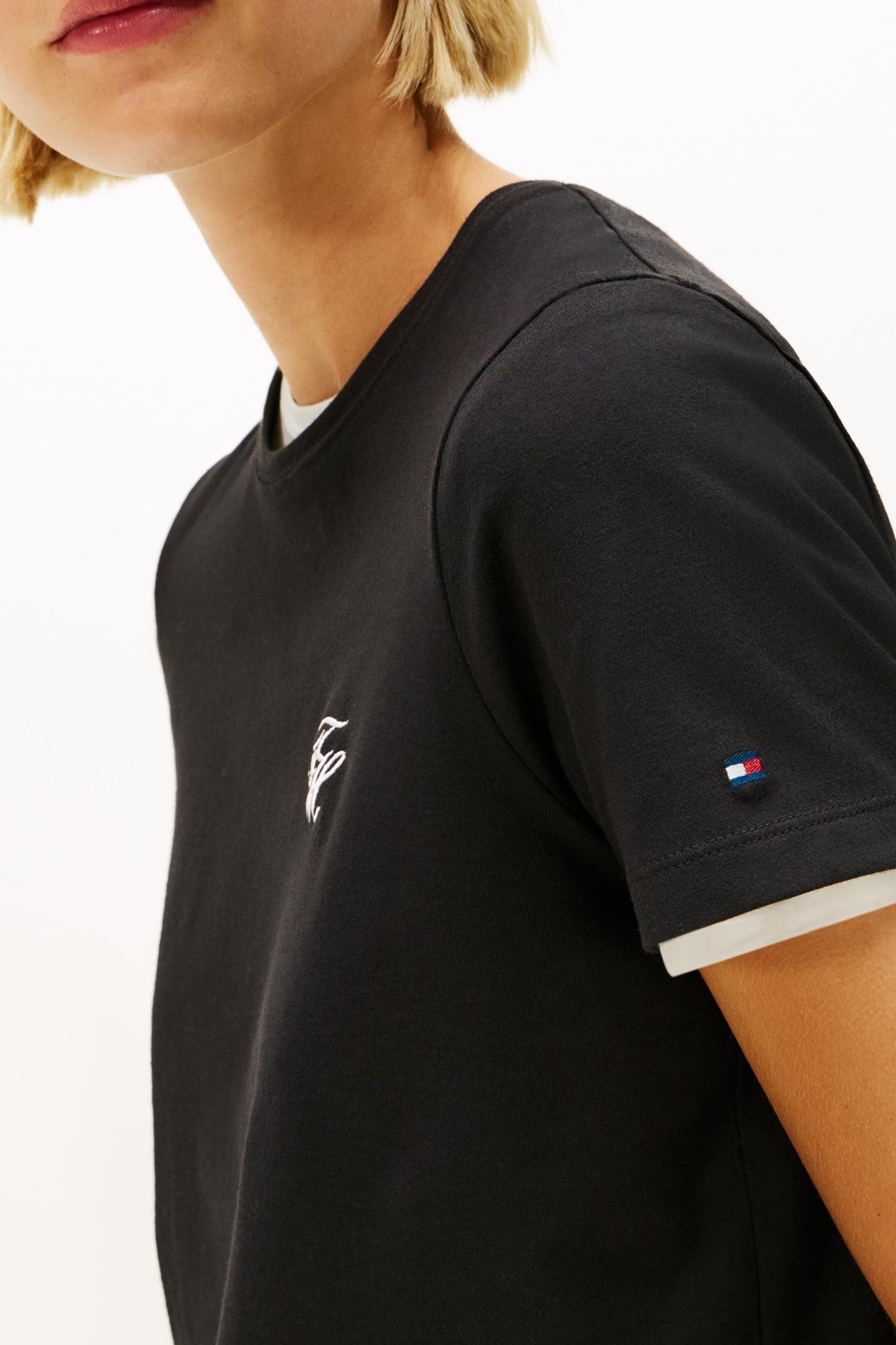 LOGO EMBROIDERY JERSEY CREW NECK T-SHIRT BLACK 5