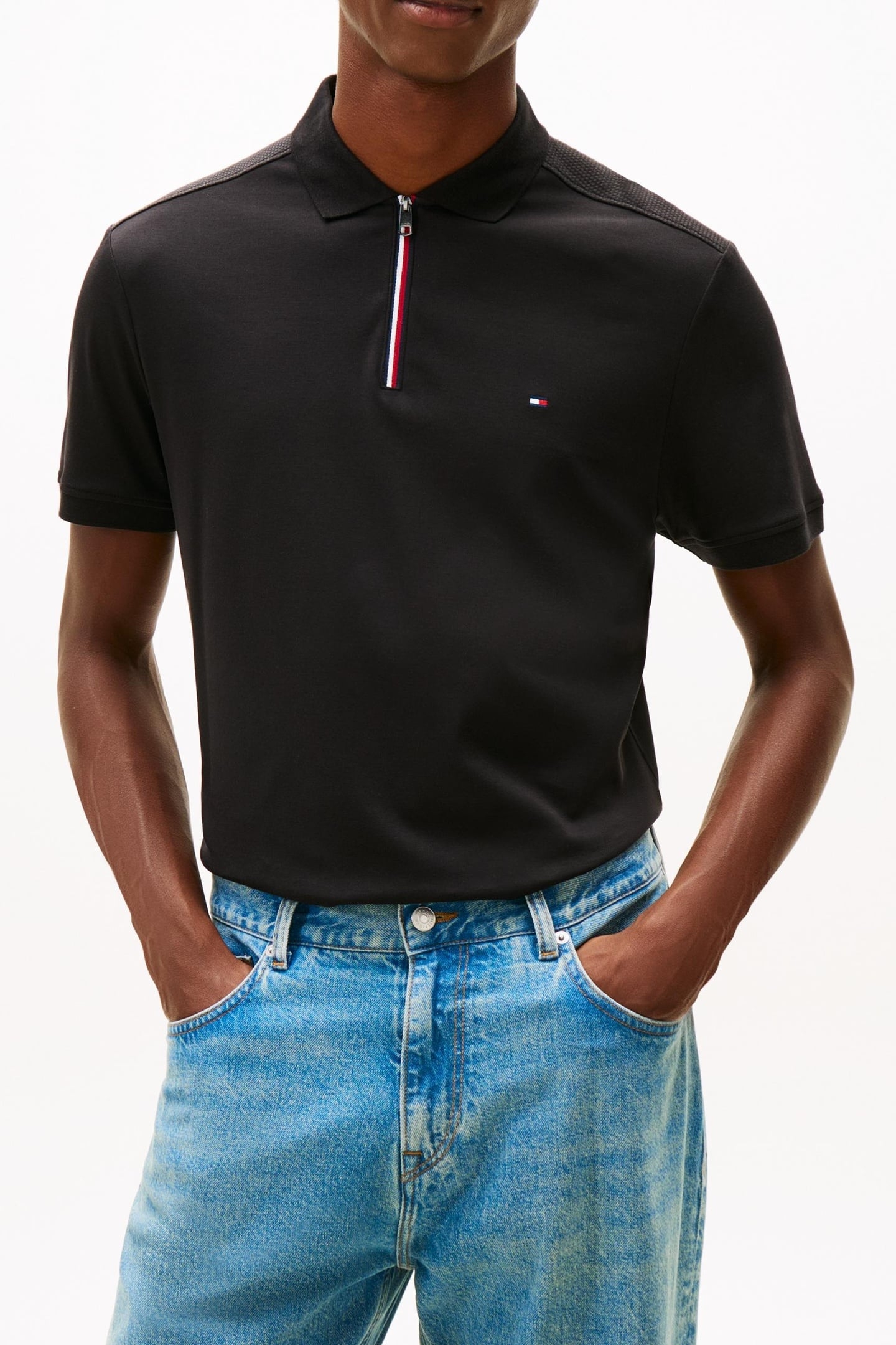 LIQUID COTTON ZIPPER POLO BLACK 1