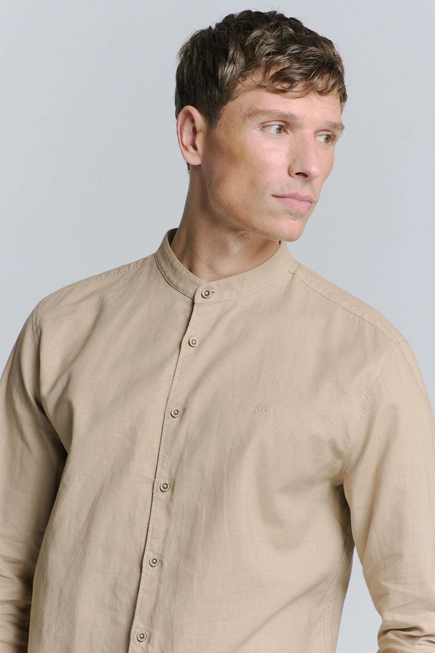 SHIRT GRANDDAD SOLID WITH LINEN LIGHT DESERT 3