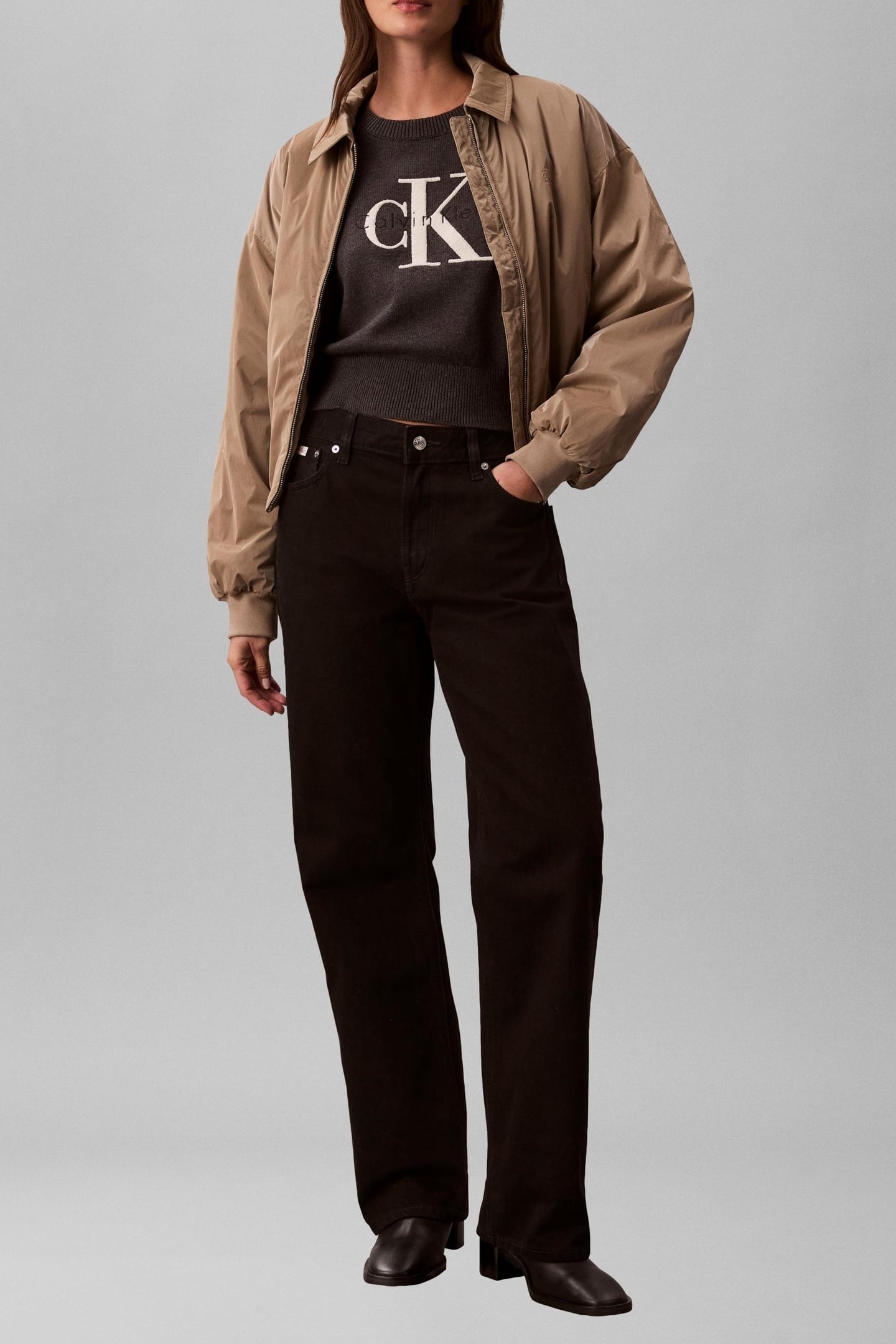 CHUNKY COTTON GRAPHIC SWEATER B85 CHARCOAL HEATHER 2