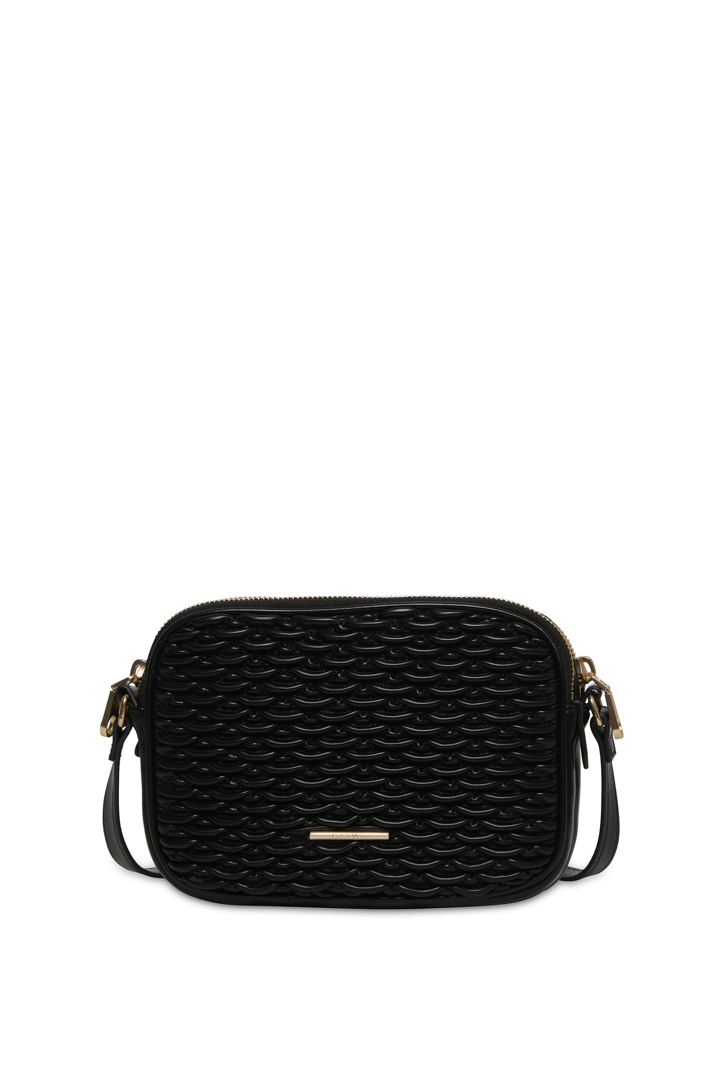 PLEATED DOUBLE ZIP CROSSOVER BAG BLACK 1
