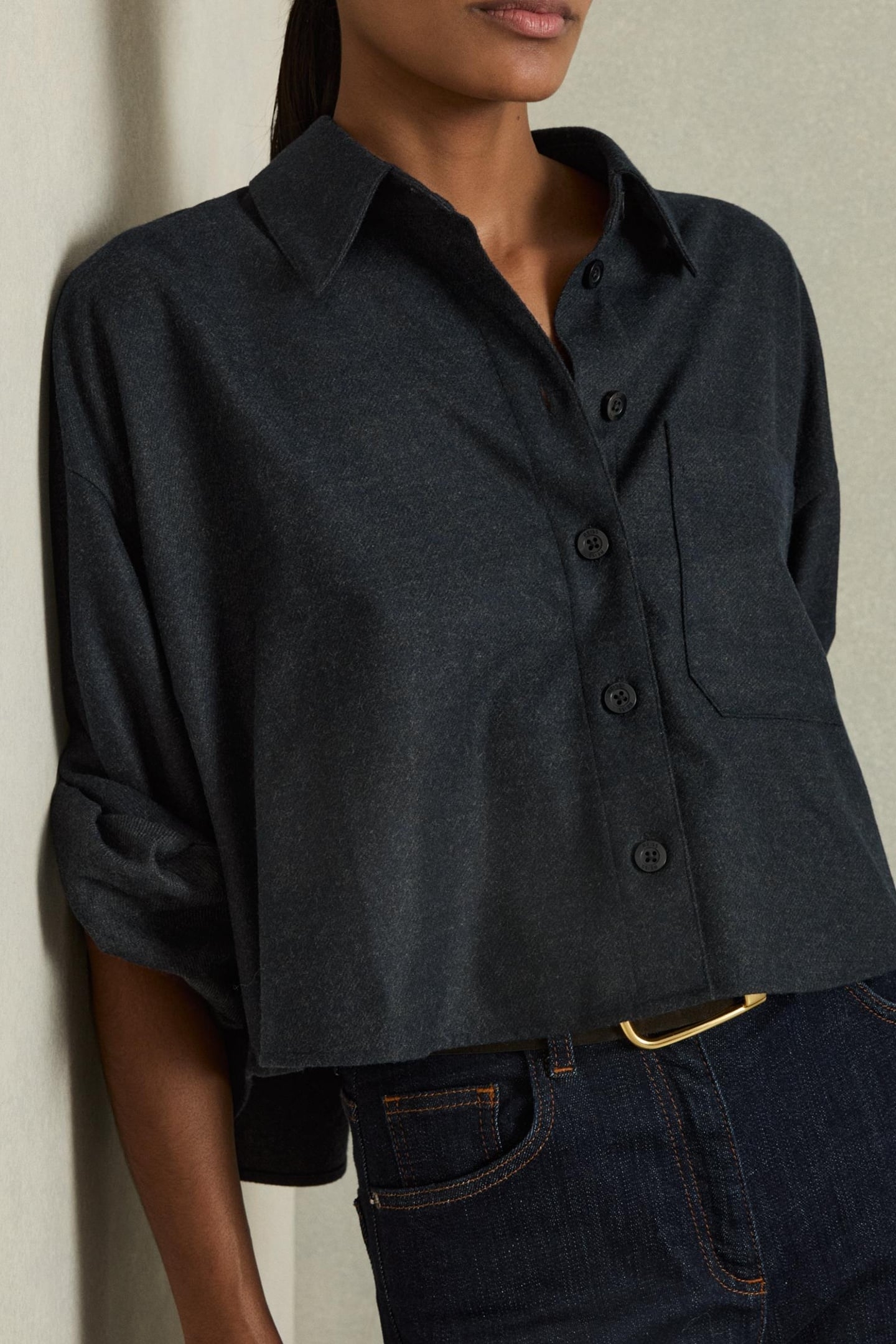 CROPPED WOOL SHIRT NAVY 1