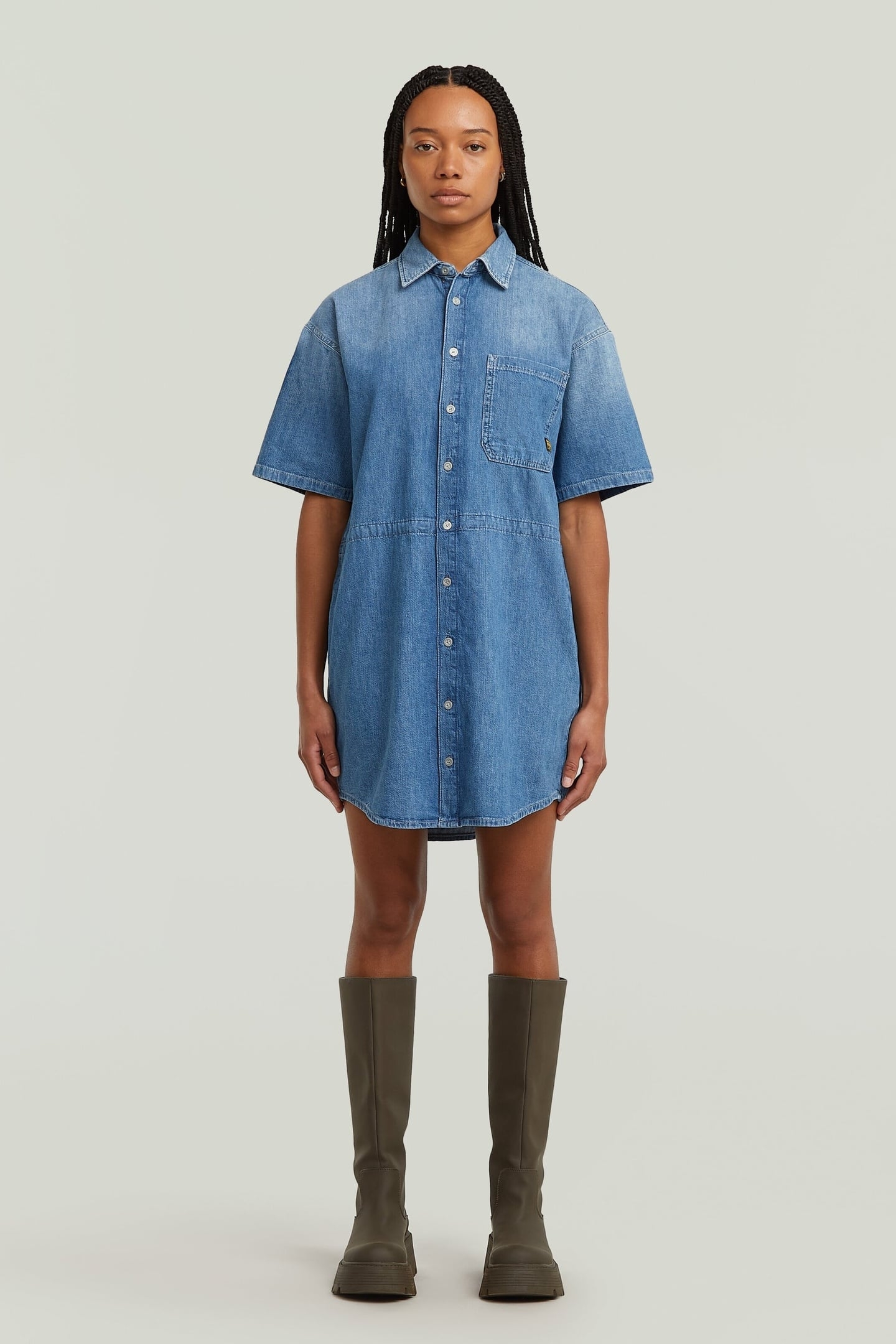 RELAXED DRAWCORD S\S DRESS FADED ISLES BLUE 1