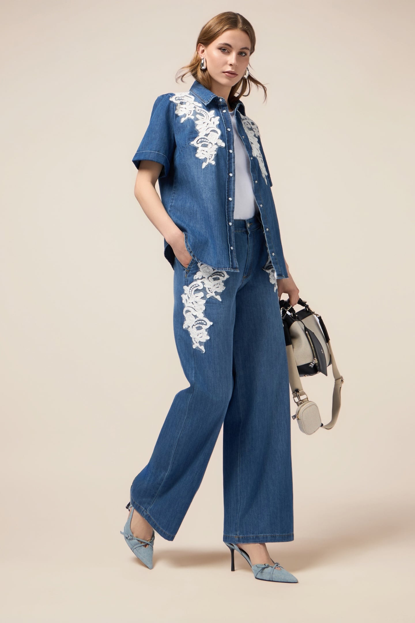 PALAZZO JEANS WITH DECORATIVE EMBROIDERY BLUE 2