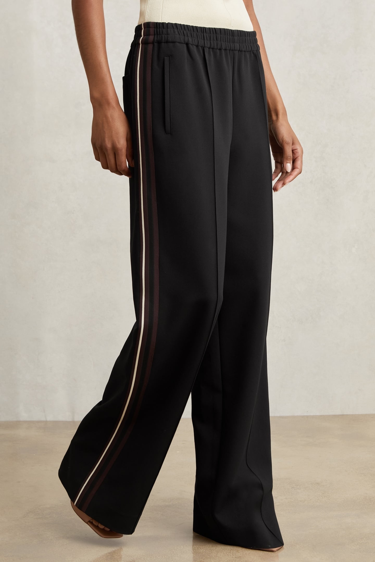 SIDE STRIPE WIDE LEG TROUSER BLACK 1