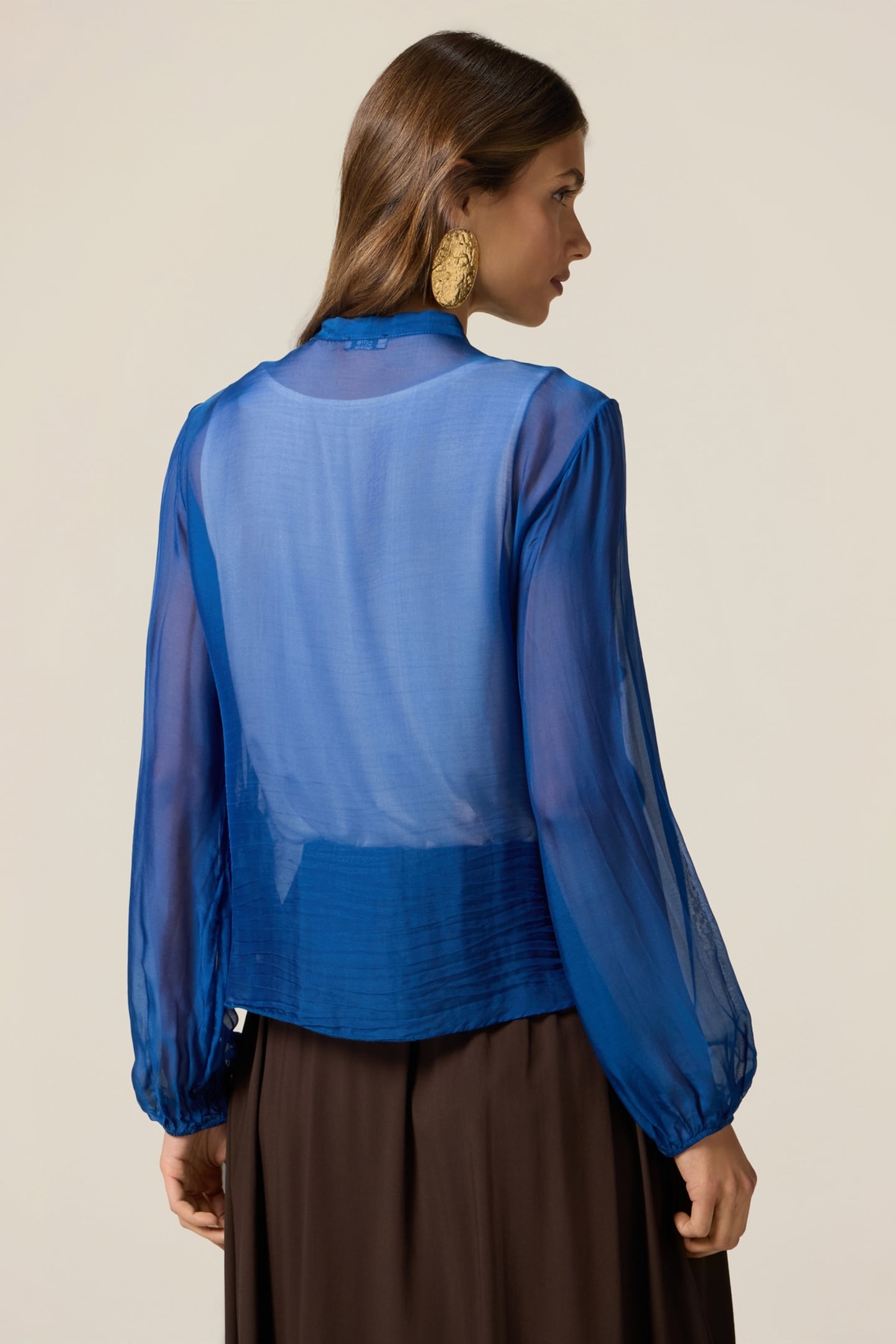 SILK BLEND SHIRT WITH RUFFLE BLUE 3