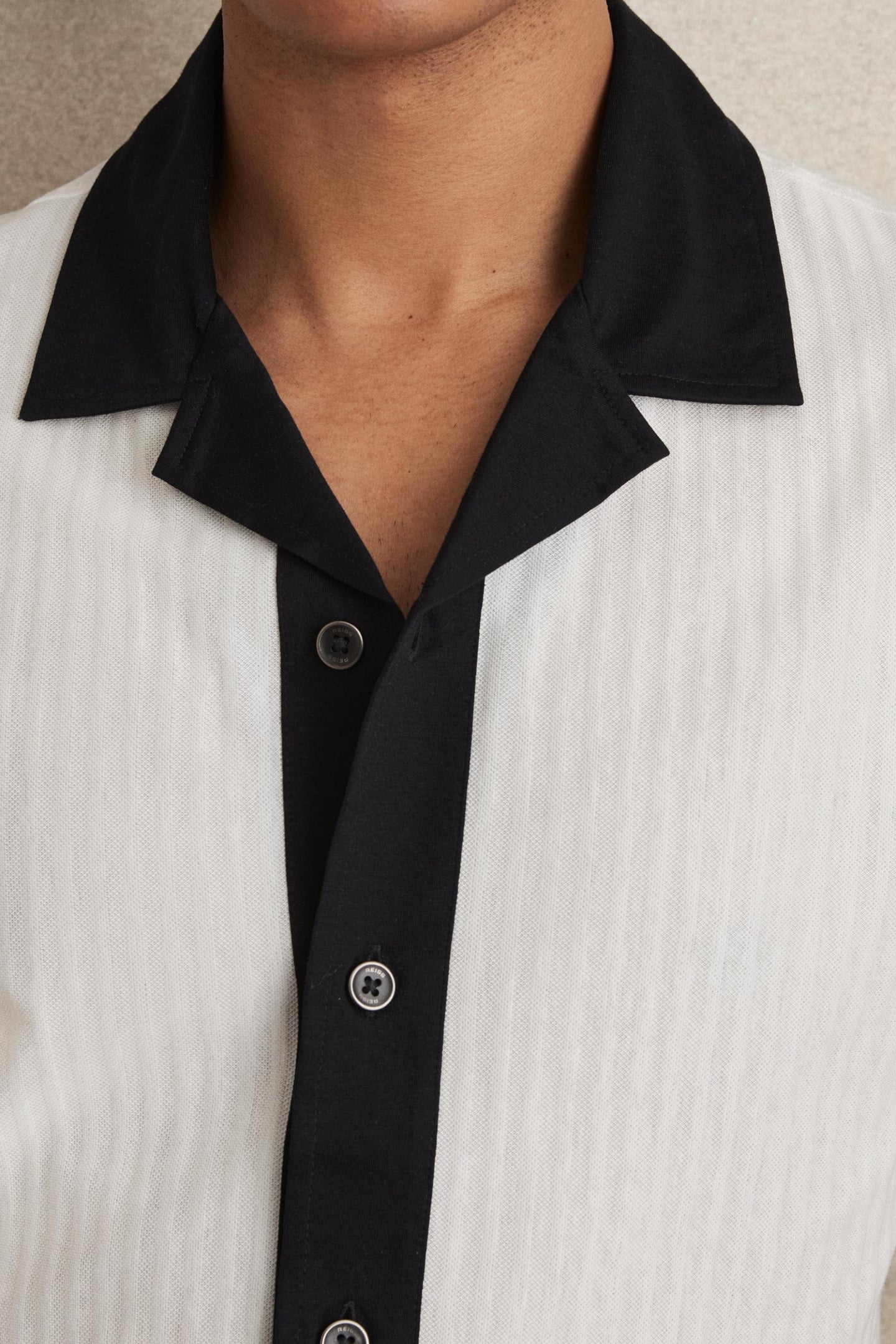 SS TEXTURED COLOUR BLOCK CUBAN SHIRT WHITE/NAVY 4