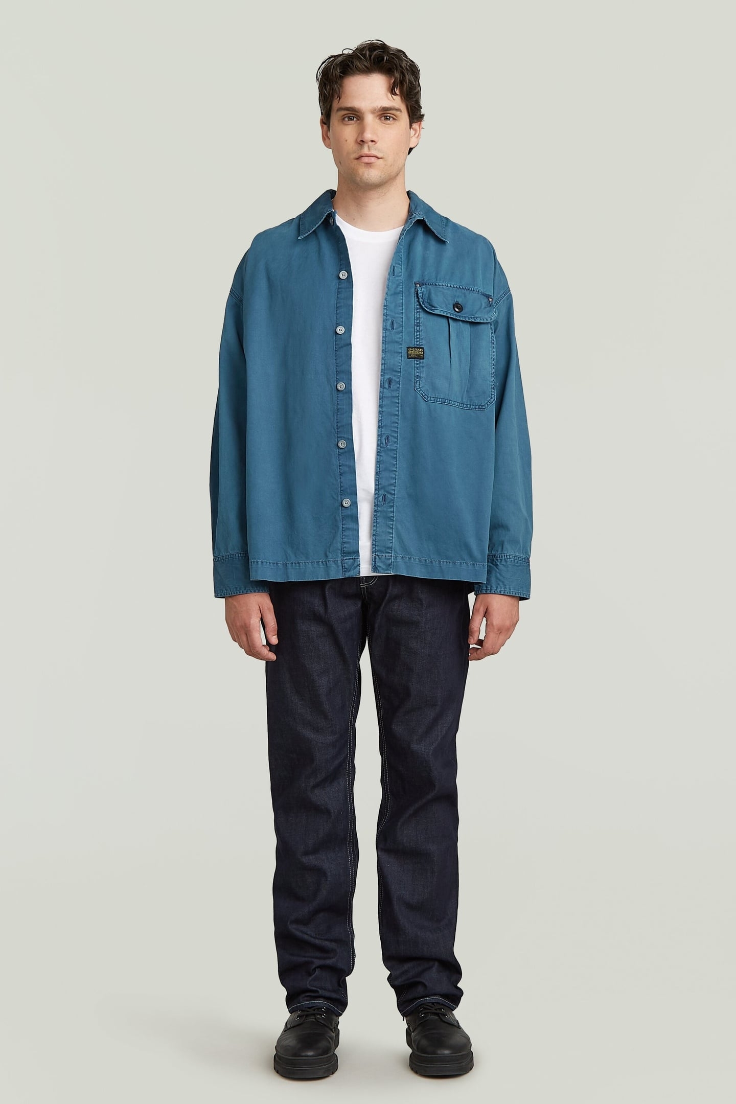 PLEATED 1-PKT BOXY SHIRT L\S FADED INDIGO GD 1
