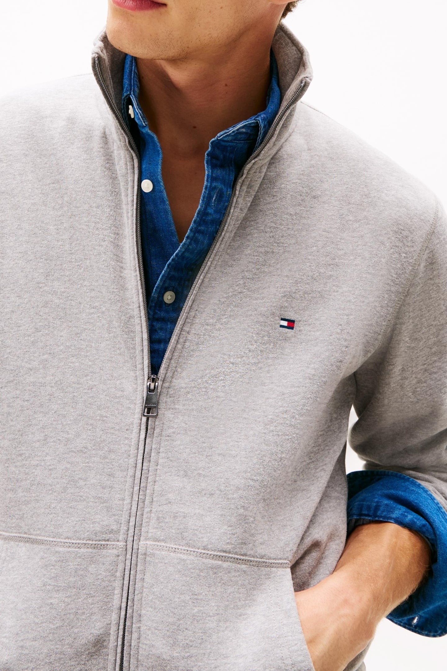 ESSENTIAL FLEECE ZIP SWEATSHIRT MEDIUM GREY HEATHER 3