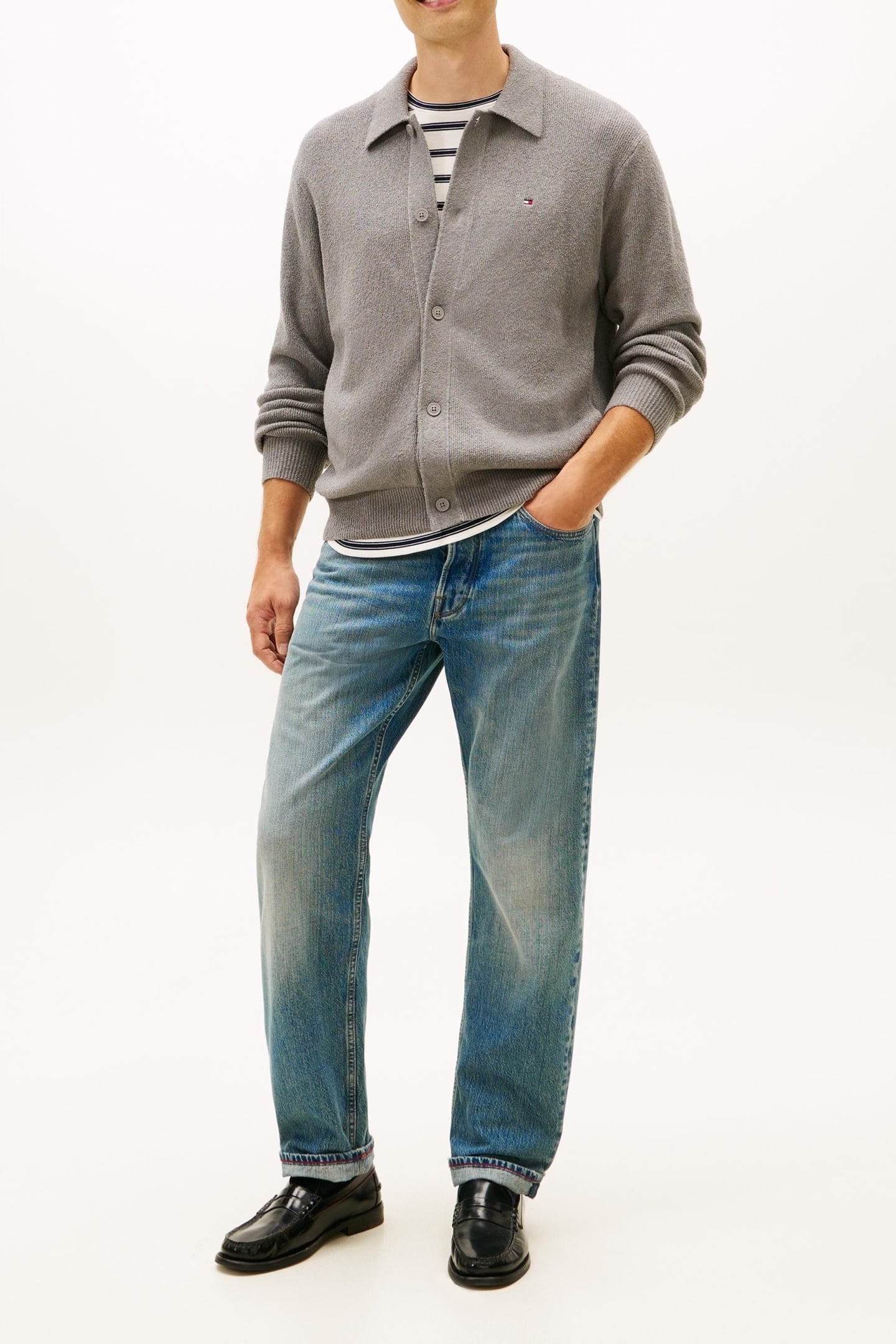 TEXTURED POLO CARDIGAN MEDIUM GREY HEATHER 5