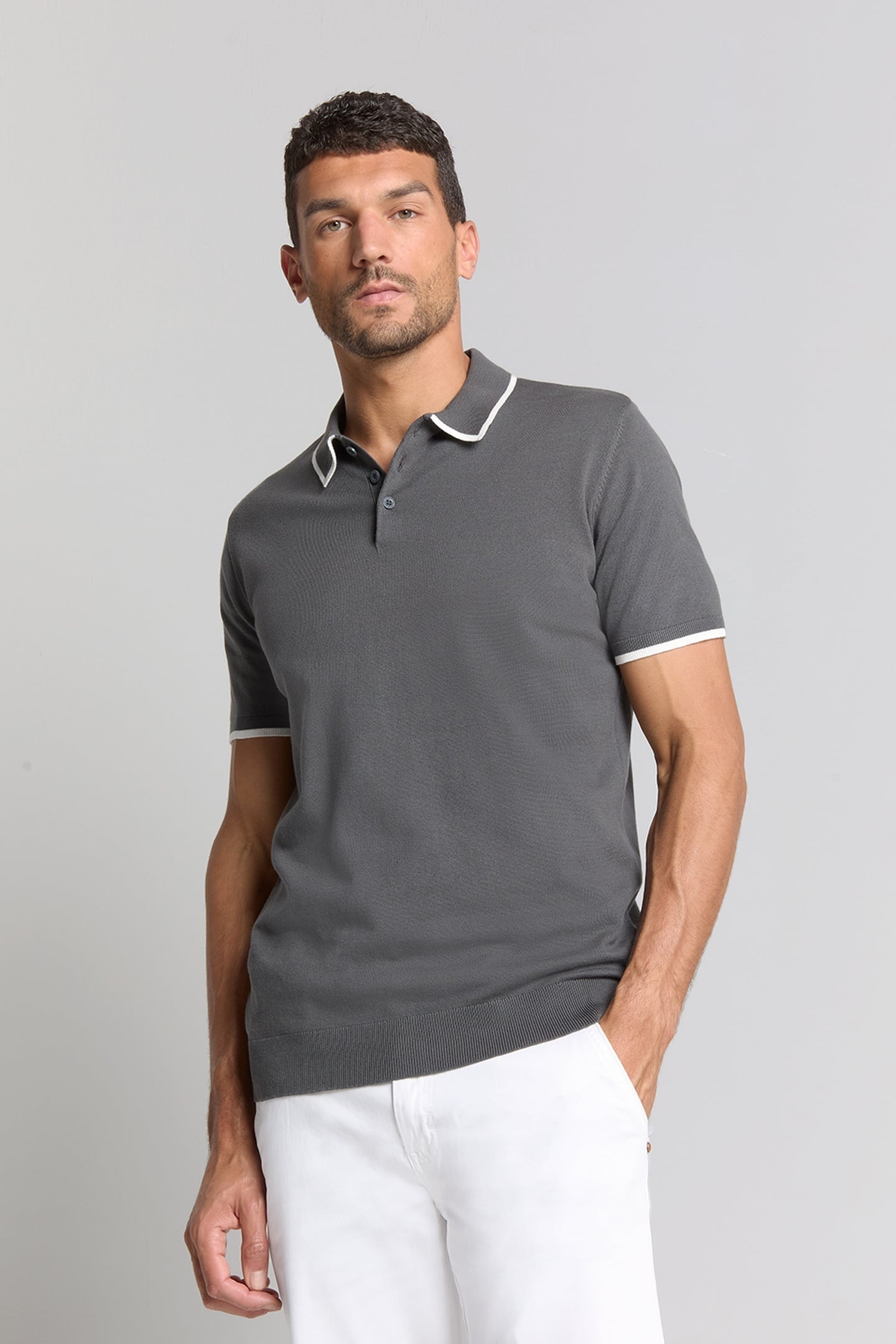 PULLOVER SHORT SLEEVE POLO BUTTON SOLID DARK STEEL 1
