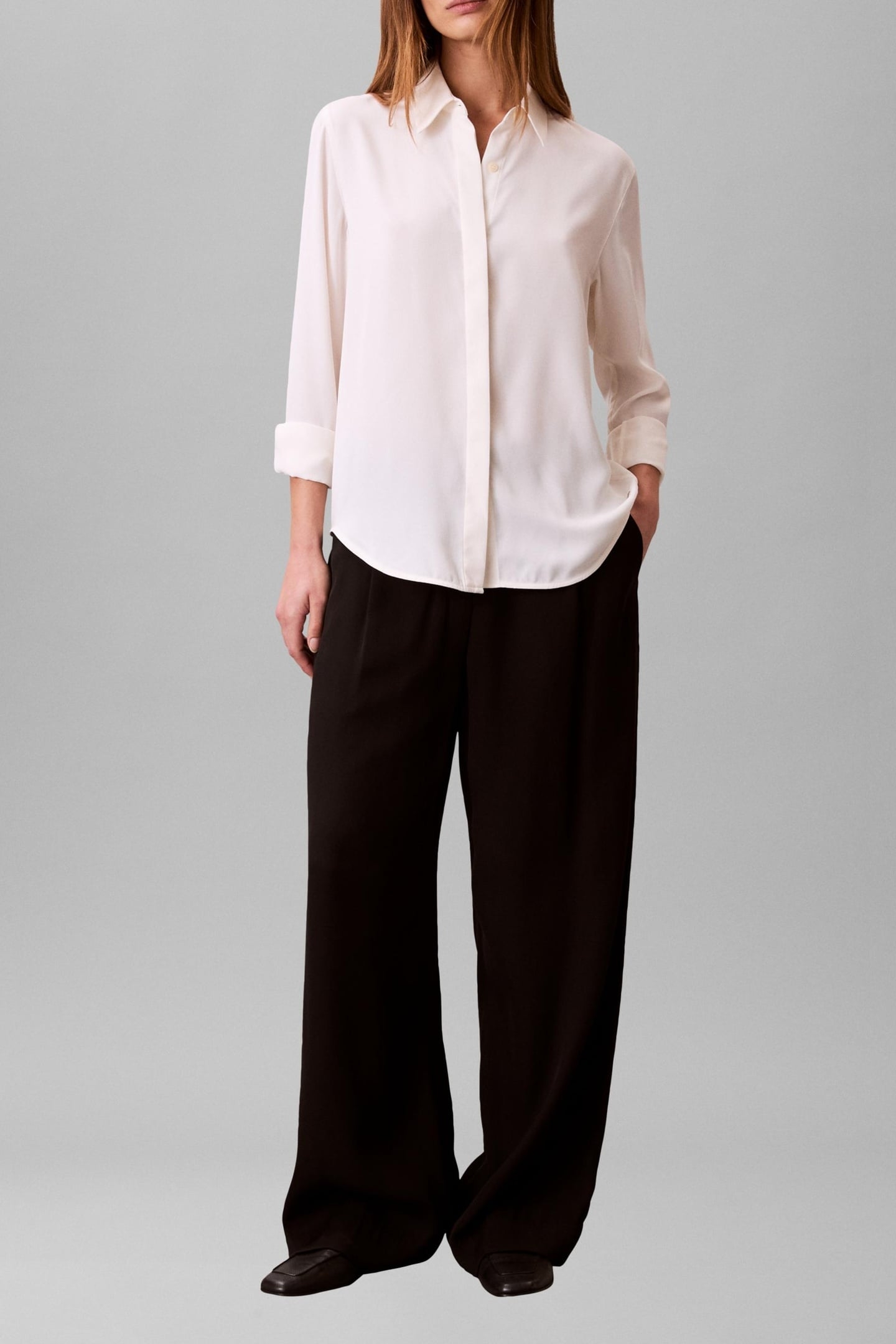 CREPE CLASSIC SHIRT WHITE GREIGE 2