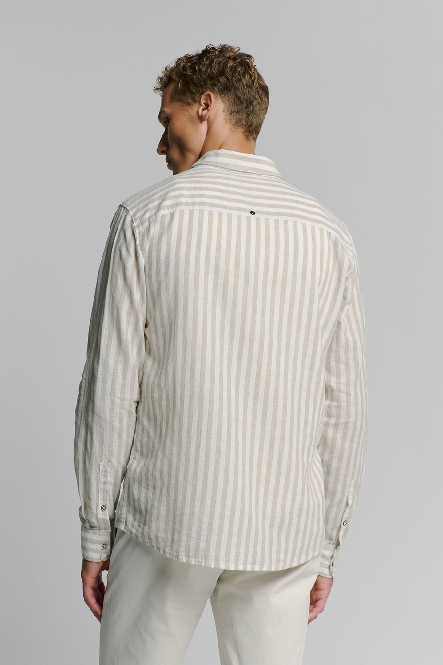 SHIRT VERICAL BIG STRIPES WITH LINEN LIGHT DESERT 3