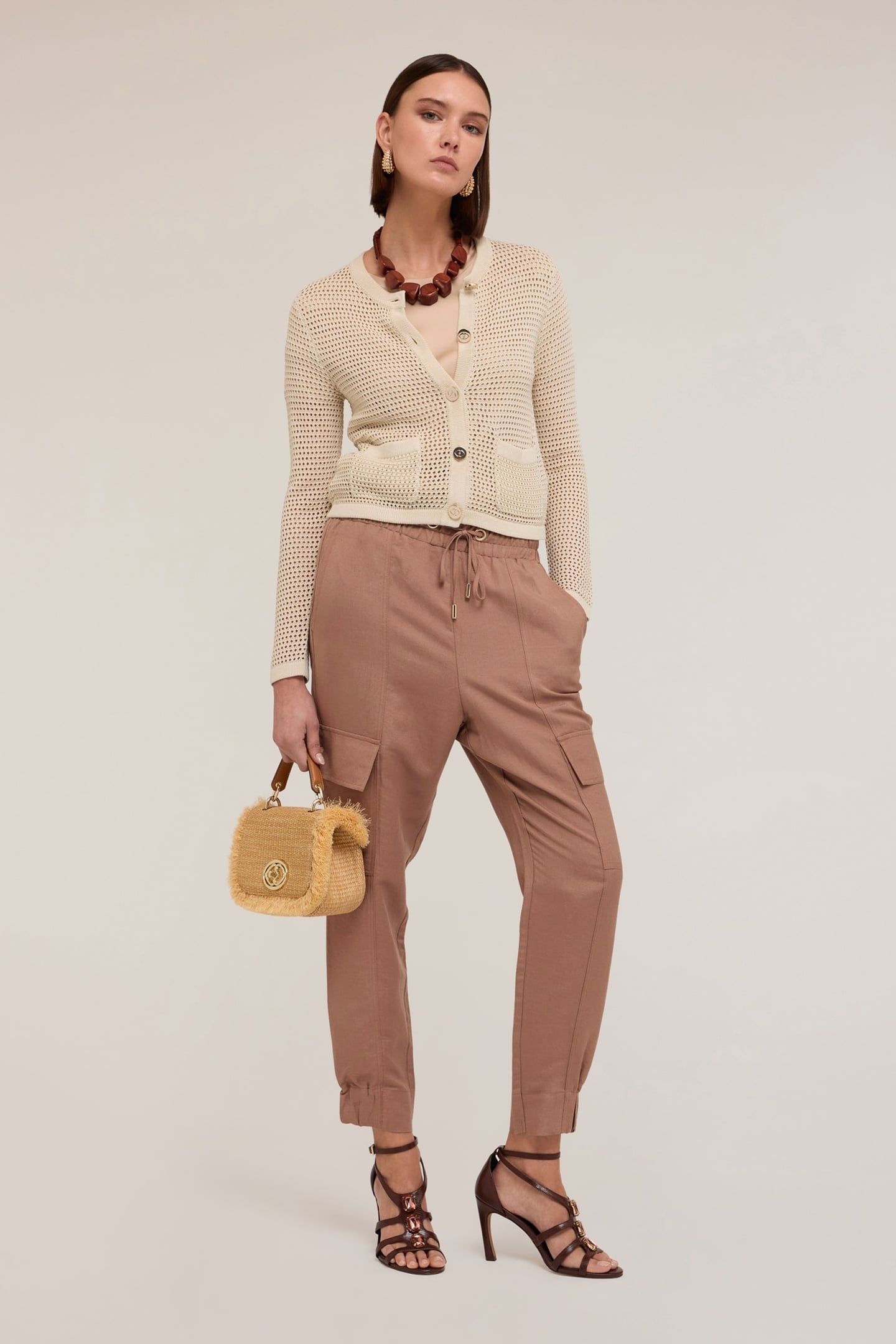 OPENWORK KNITTED CARDIGAN BEIGE 1