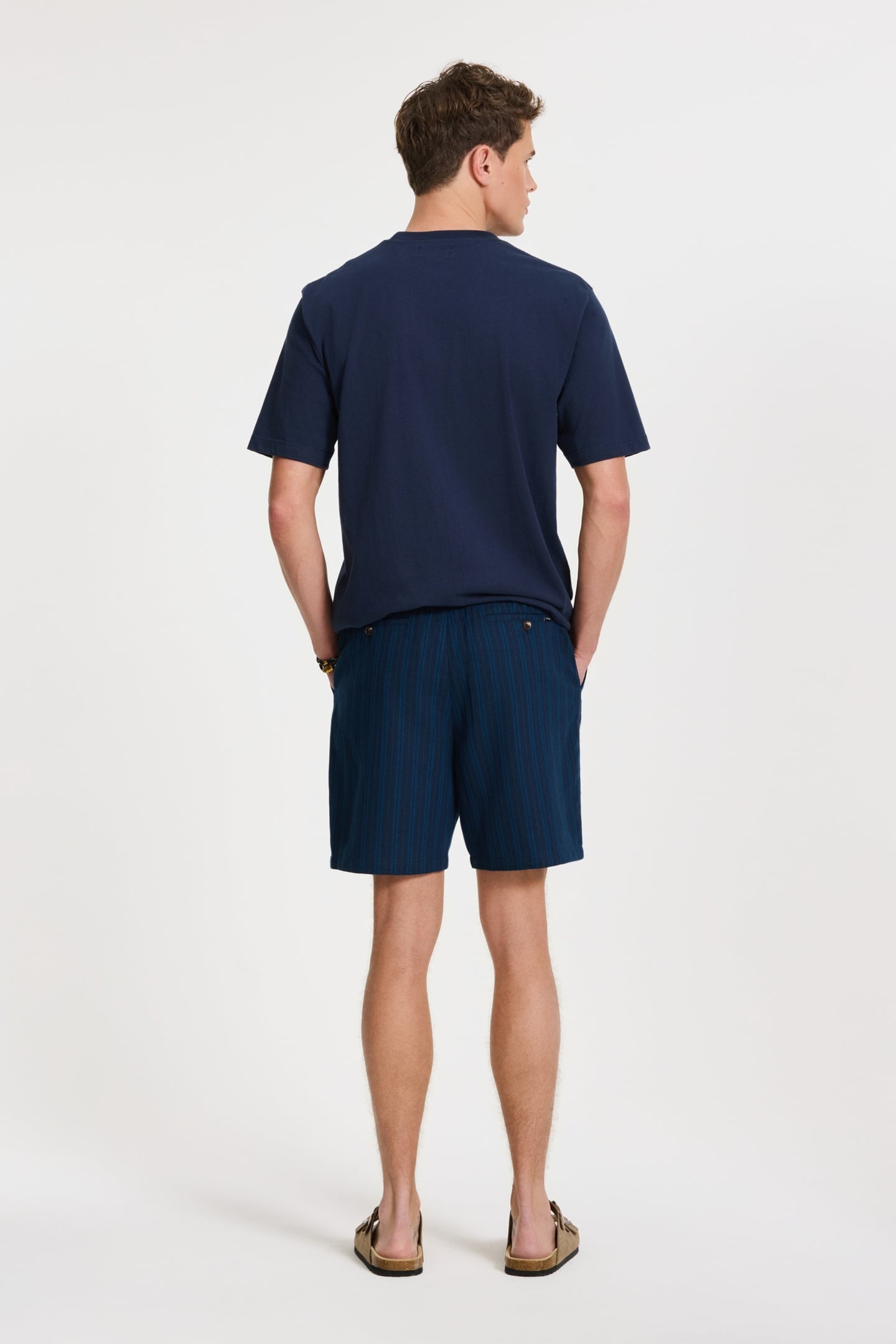 LEWIS LINEN SHORTS YARN DYE STRIPES BLUE DARK NAVY STRIPES 5
