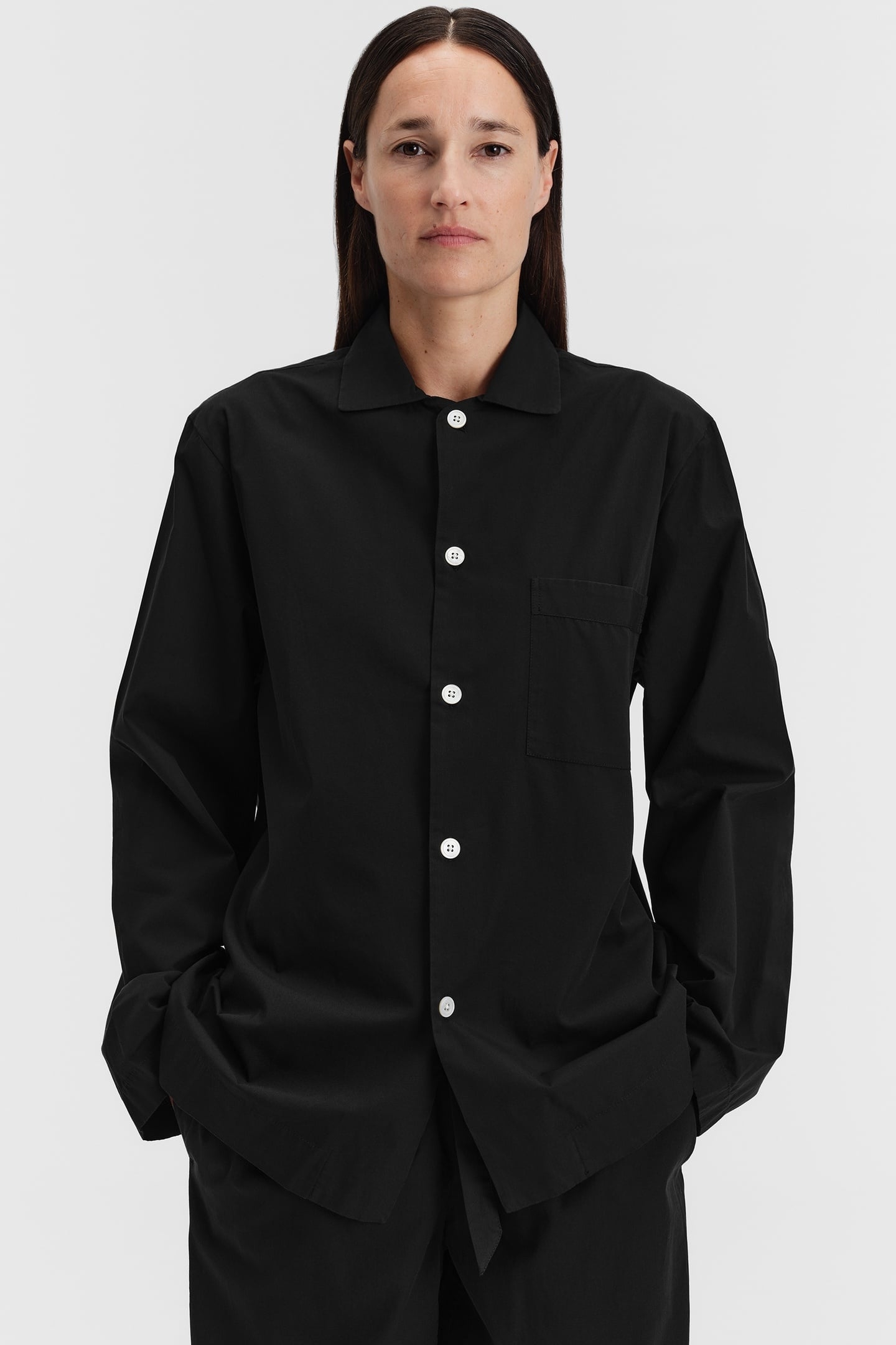UNISEX POPLIN, PYJAMAS SHIRT ALL BLACK 2