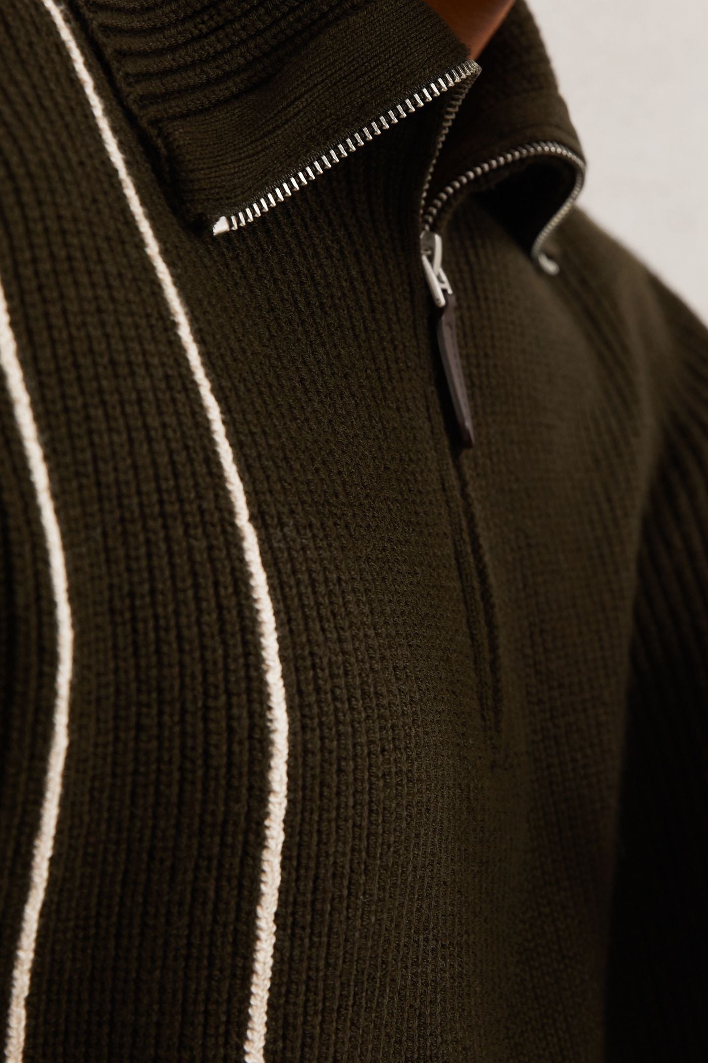 LS HALF ZIP FUNNEL NECK RIBBED JUMPER DARK OLIVE GREEN 6