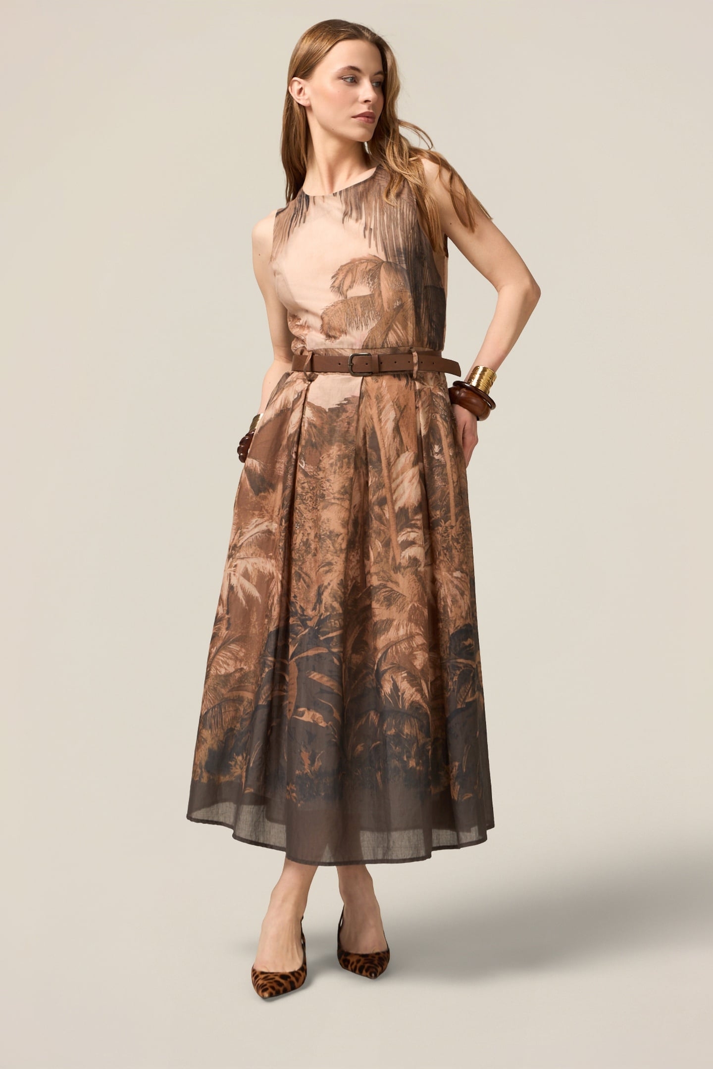 PATTERNED COTTON MUSLIN DRESS BROWN 2