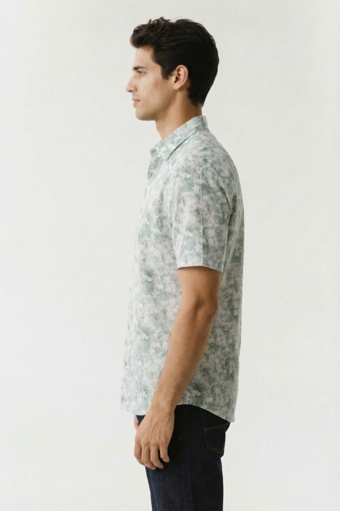 SHIRT SHORT SLEEVE ALLOVER PRINTED WITH LINEN GREEN 5