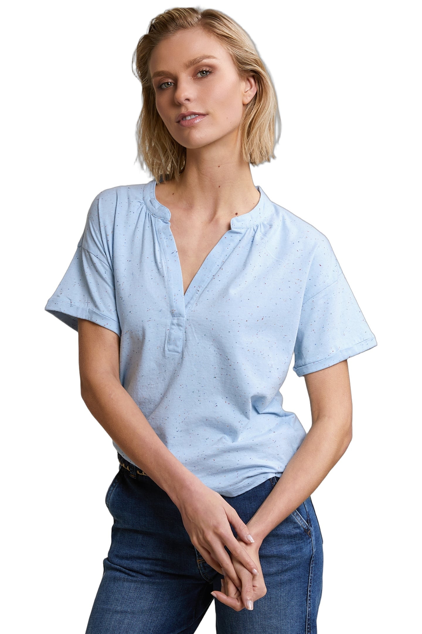 BLUE DOTTED V-NECK T-SHIRT 1