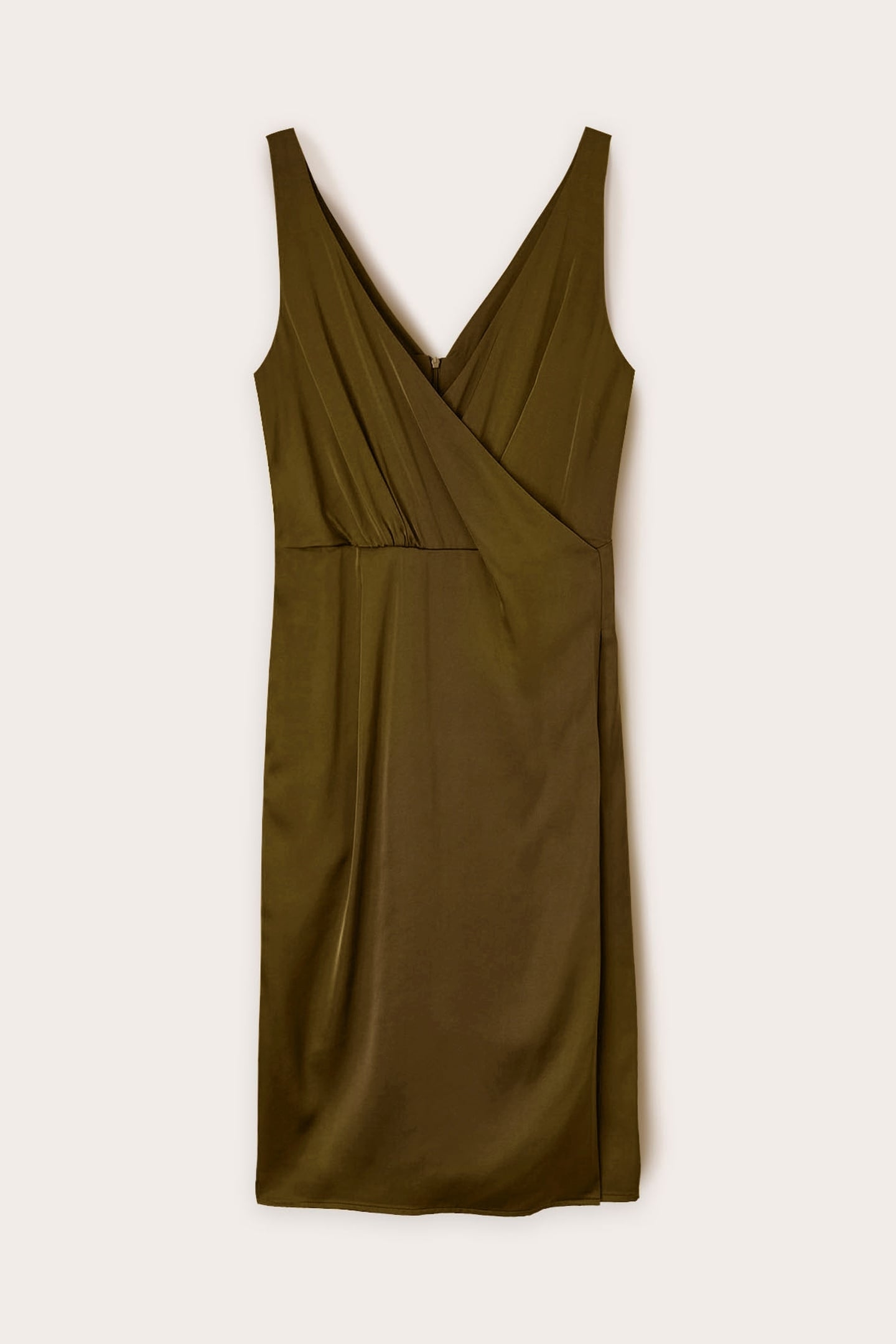 SHORT SATIN DRESS WITH CROSSOVER NECKLINE MILITARY GREEN 4