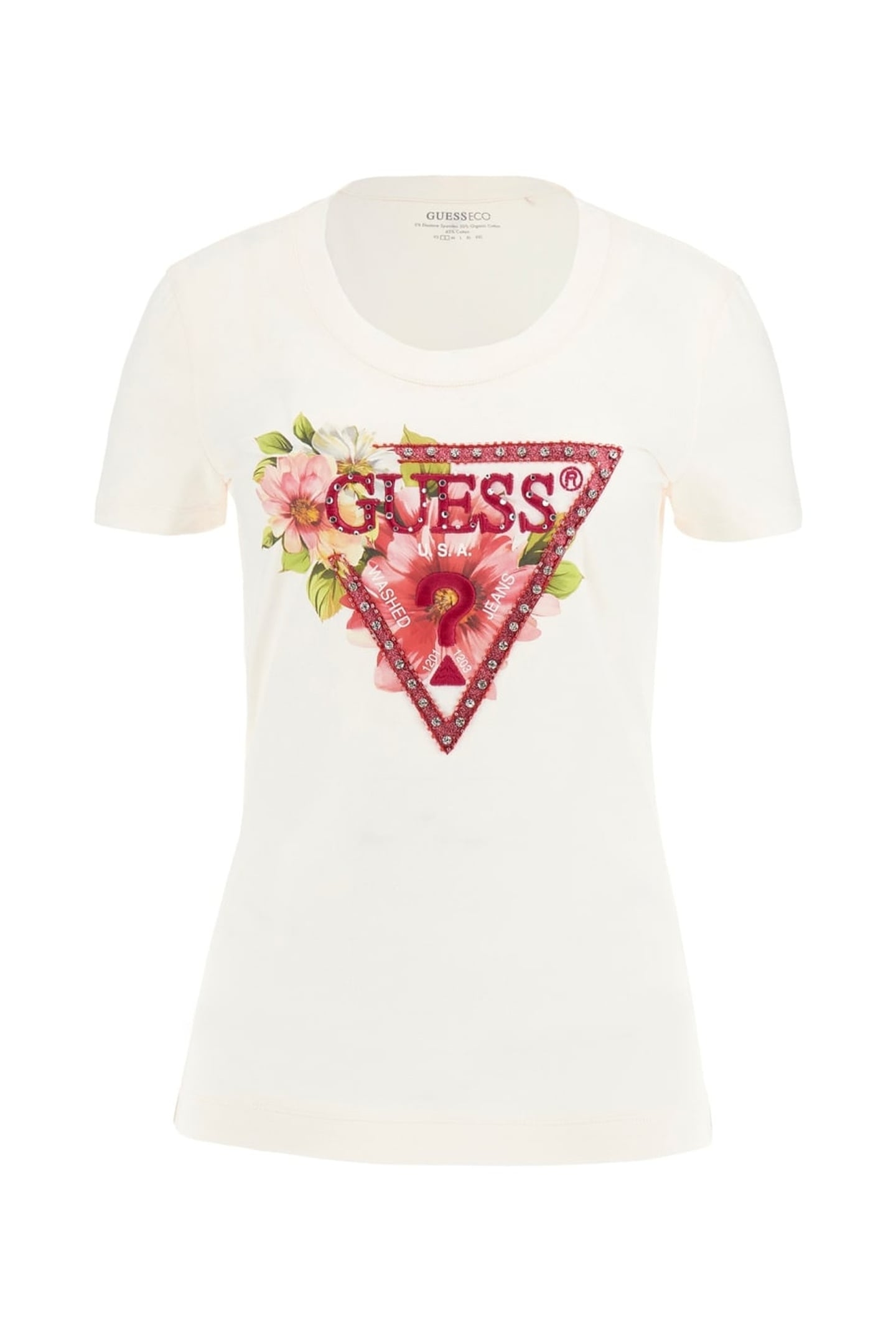 GUESS ECO SS CN TRIANGLE BEADS CREAM WHITE 3