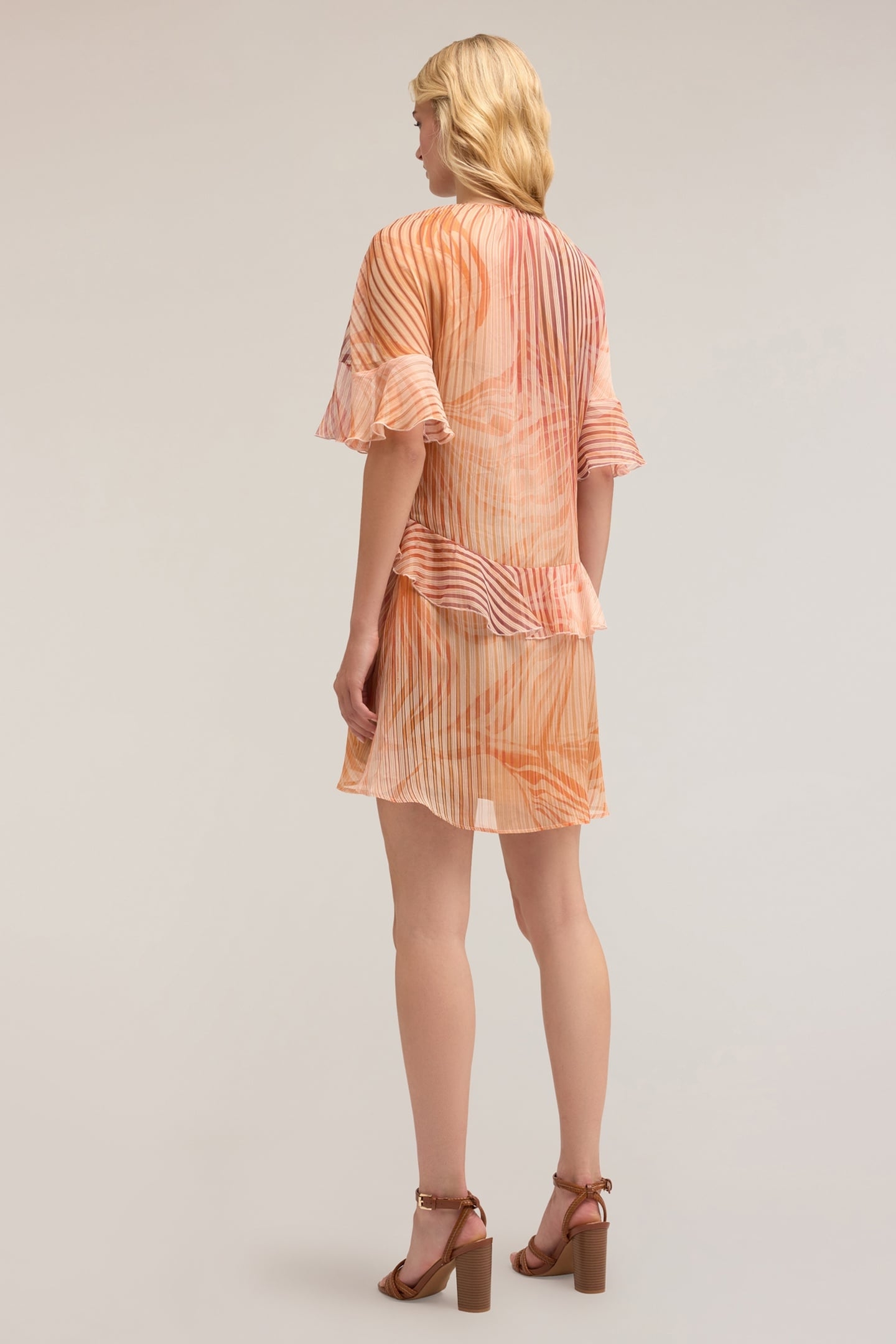 FLARED PATTERNED DRESS WITH FLOUNCES PINK 2