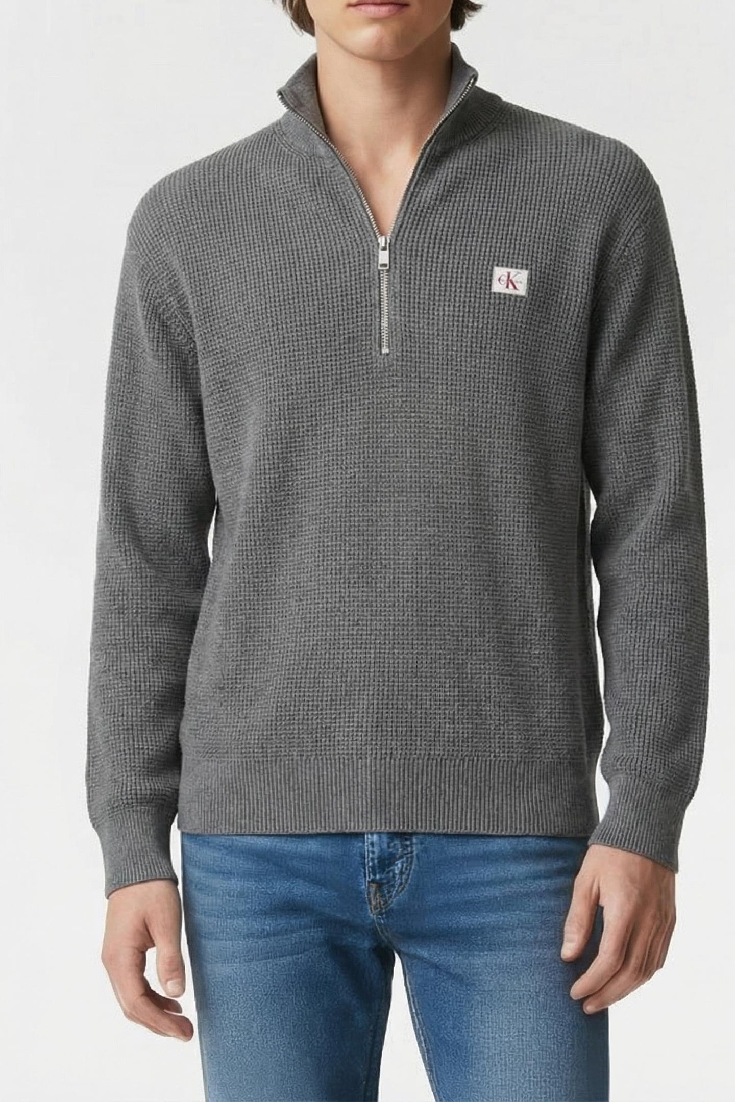 LS EZ COTTON WAFFLE SWEATER MEDIUM GREY HEATHER 1