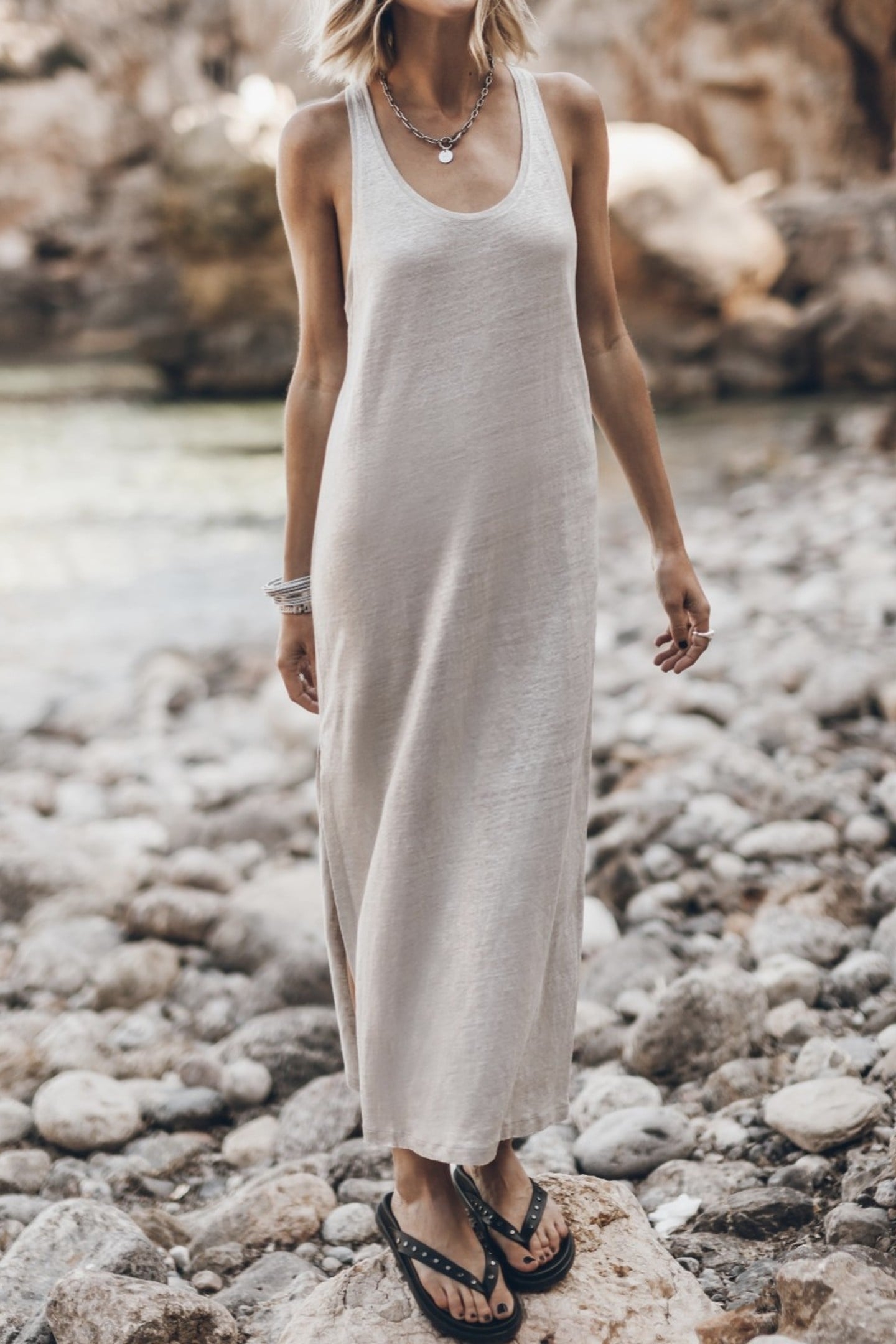 THE LIGHT SPARKLY LINEN TWISTED TANK DRESS WHITE 1