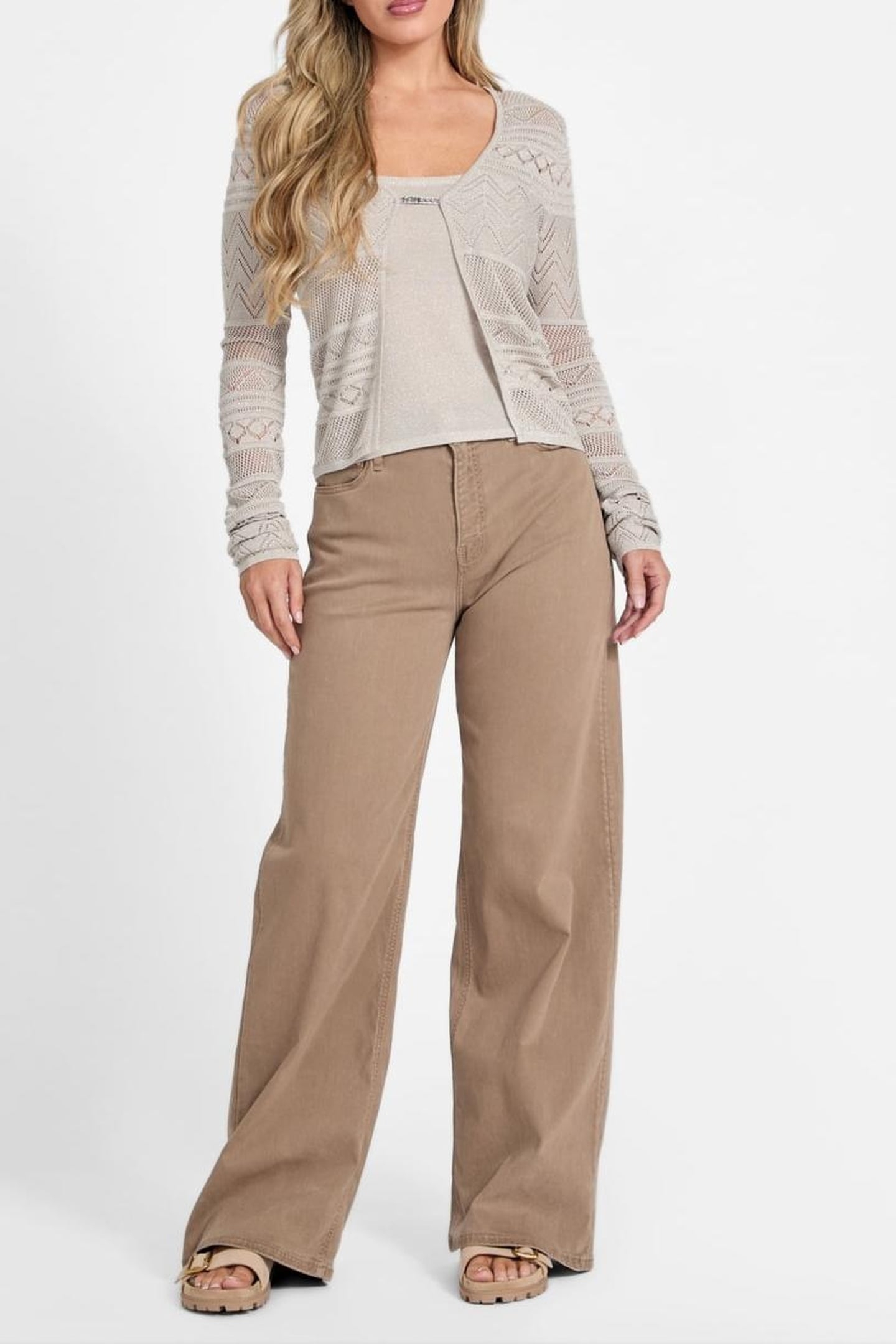 GUESS ECO NELLIE LS CARDI SWTR SILVER LUREX 7