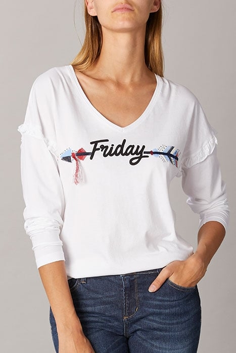 V-NECK TEE LS + DECO WHITE B079 2