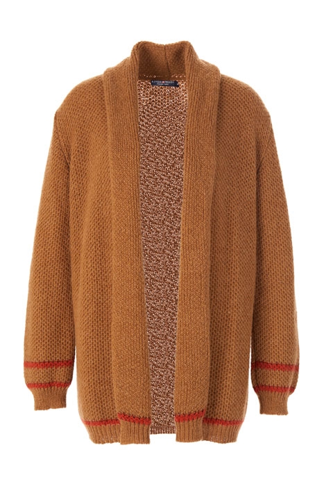 SHAWL NECK CARDI STRIPE LS BROWN 1