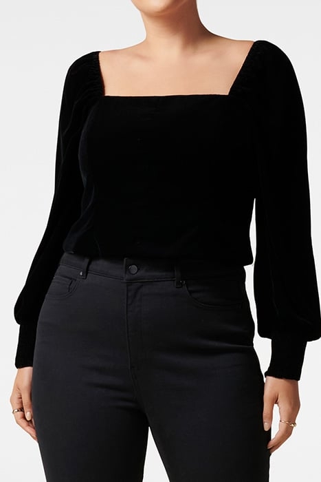 HAZEL CURVE VELVET JOSEPHINE TOP BLACK 2
