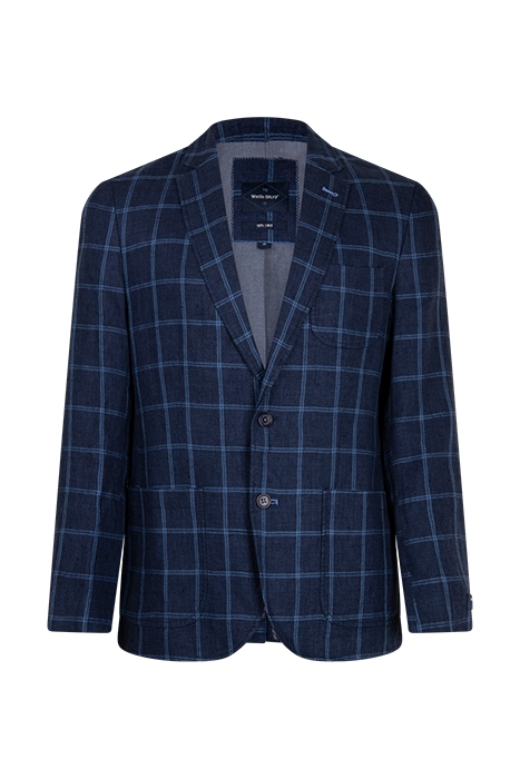 ST EDMUNDS CHECK LINEN BLAZER NAVY 1