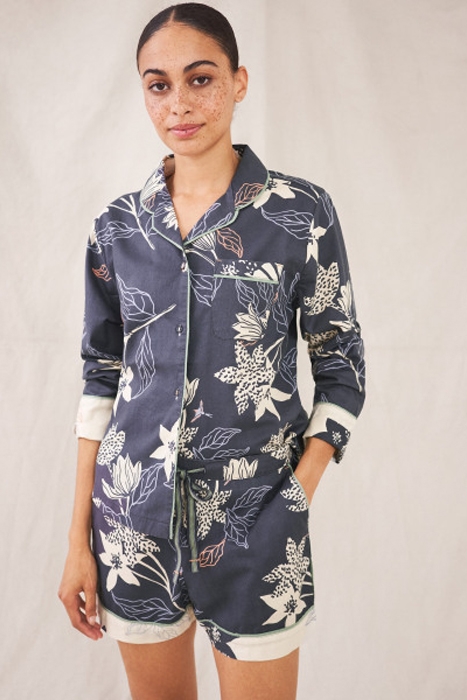 NINA WOVEN PJ SHIRT BLK MLT 2