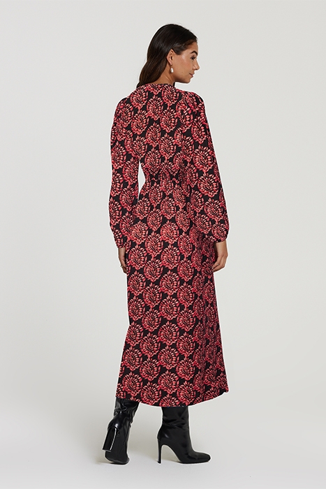 LADIES BEIRUT DRESS PEACOCK LEAF WINE RED 2