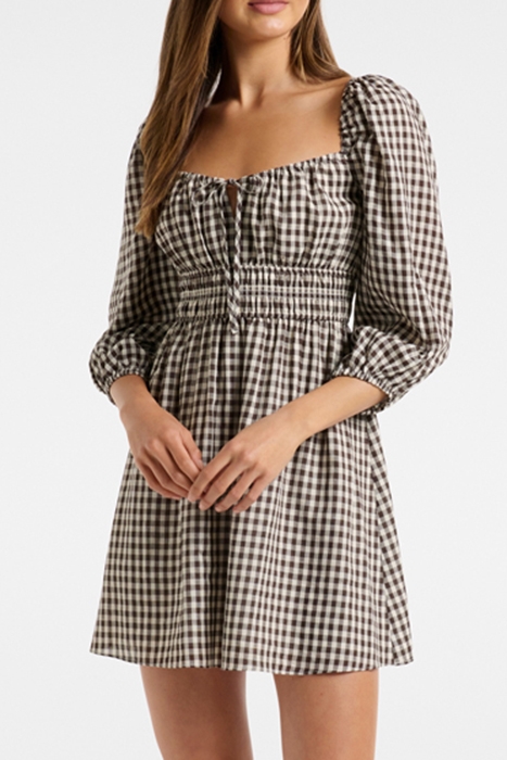 JOSIE PUFF SLEEVE MINI DRESS CHECK 1