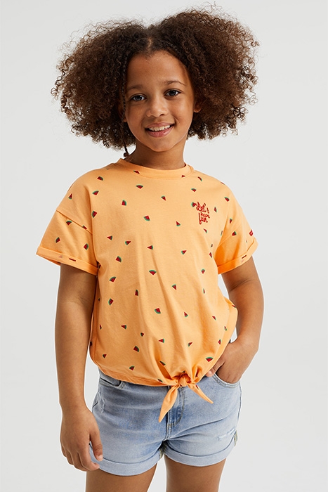 MEISJES T-SHIRT MET DESSIN EN KNOOPDETAIL ORANGE 2