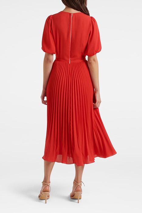 CHARLOTTE PUFF SLEEVE PLEATED DRESS RED 2