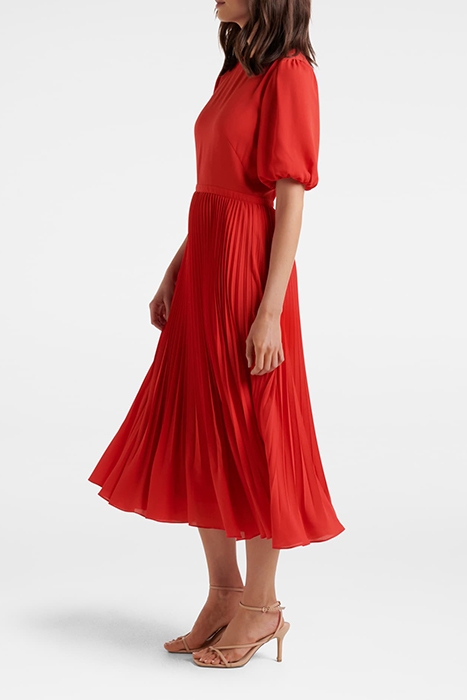 CHARLOTTE PUFF SLEEVE PLEATED DRESS RED 3