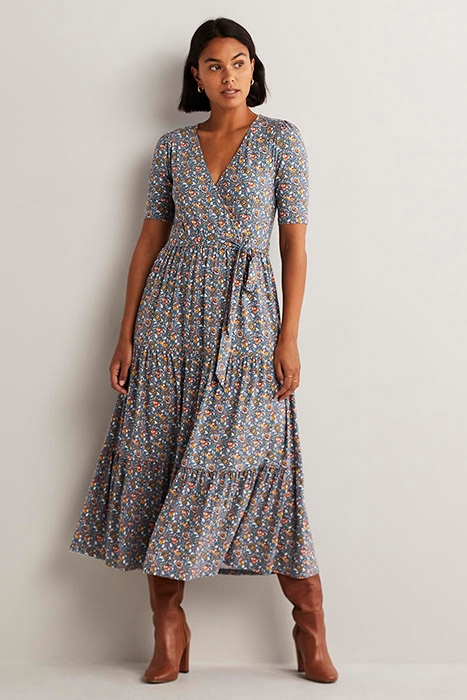 TIERED WRAP JERSEY MAXI DRESS BLU 1