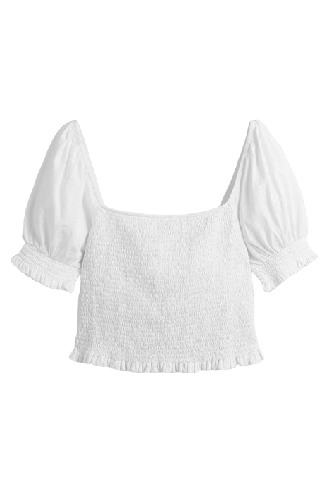 SQUARE NECK SMOCKED JERSEY TOP WHT 3