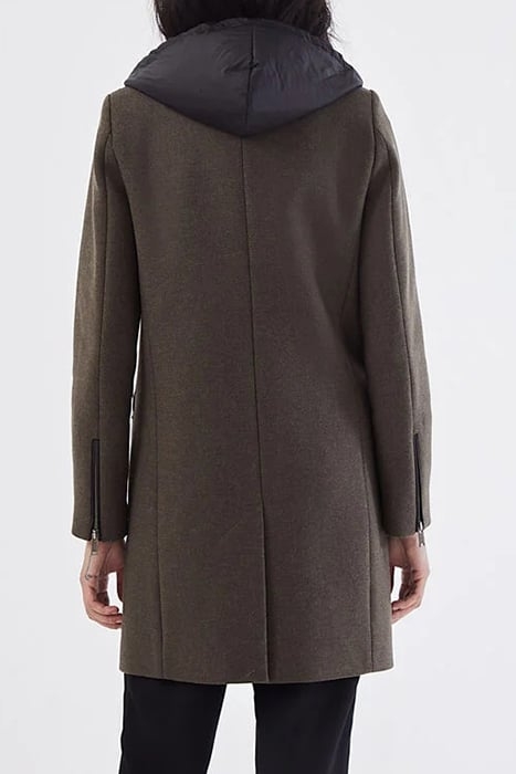 KHAKI WOOL-RICH MID-LENGTH COAT + DETACHABLE HOOD 2