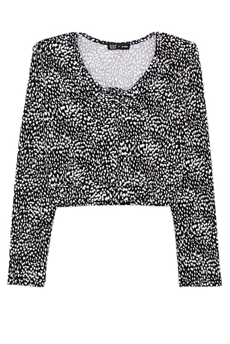 GIRLS’ BLACK ECOVERO® T-SHIRT WITH HEART PRINT AND BOW BLACK 1