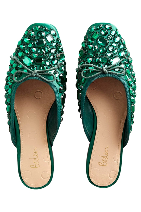 JEWELLED FLAT MULES GRN 3