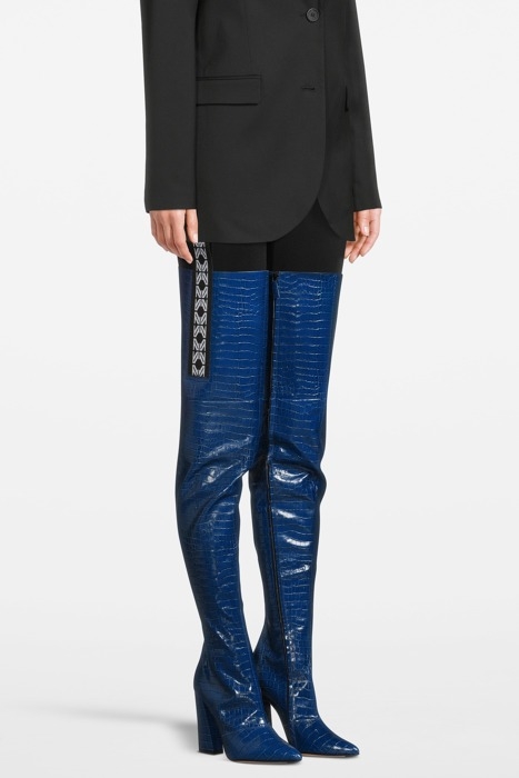 CROC EMBOSSED OVER-KNEE-BOOTS BLUE 2