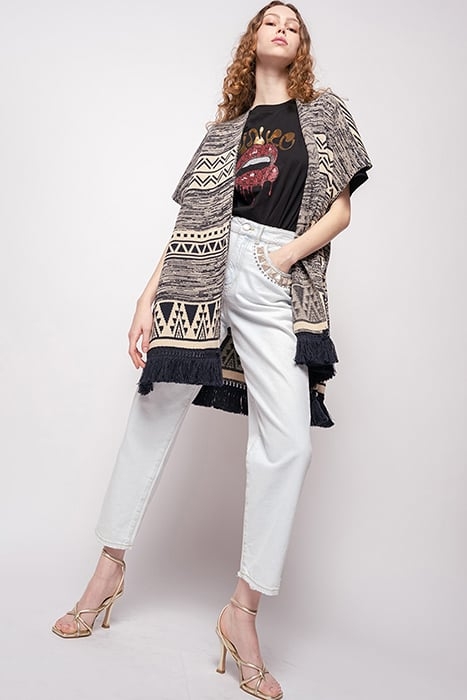 CALAHORRA PONCHO RECYCLED STUO NAVY BLUE/ECRU 3