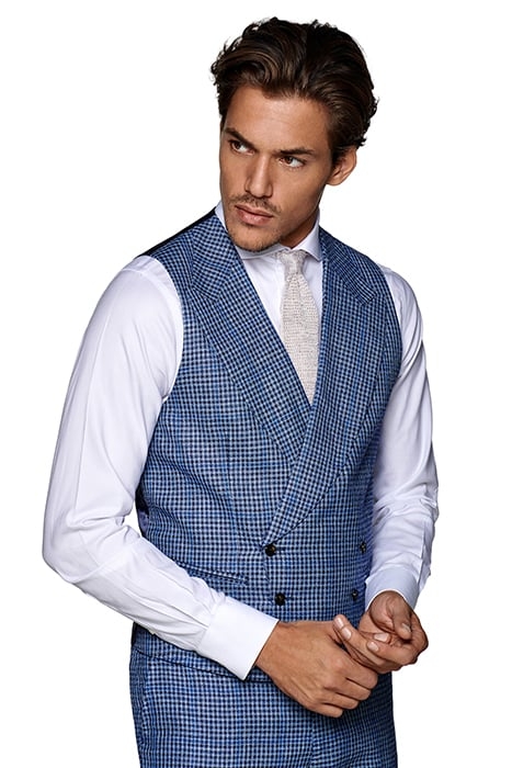 MID BLUE CHECKED THREE-PIECE LAZIO SUIT 6